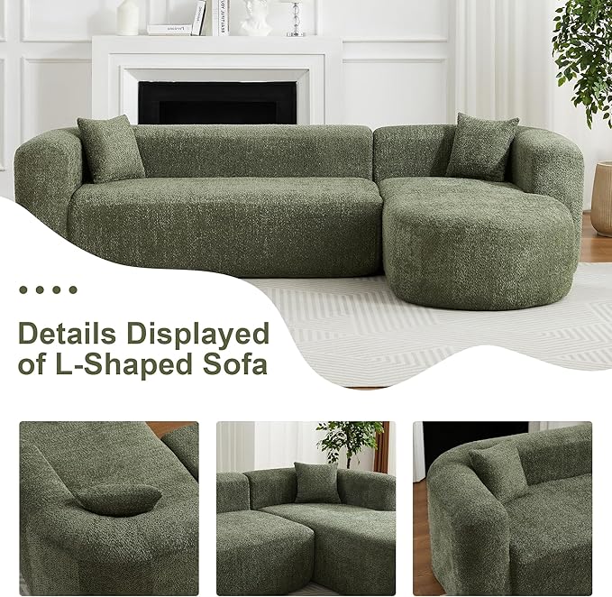 109.4" Sectional Couch with L-Shaped Chaise, Boneless Modular Sectional Sofa, Soft Chenille Sofa with Deep Seat for Living Room, No Assembly (Right-Facing Chaise, Green) | Breaathable Material