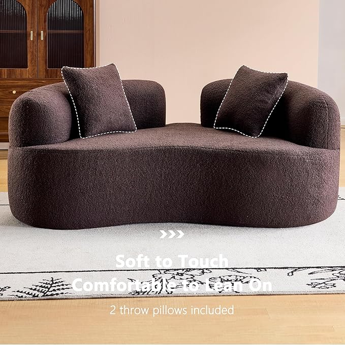 66.93 Inch Curved Loveseat Sofa with High - Density Foam Cushion, Full Compression Modular 2-Seater Couch, No Assembly Required, for Small Spaces & Living Room, Dark Brown