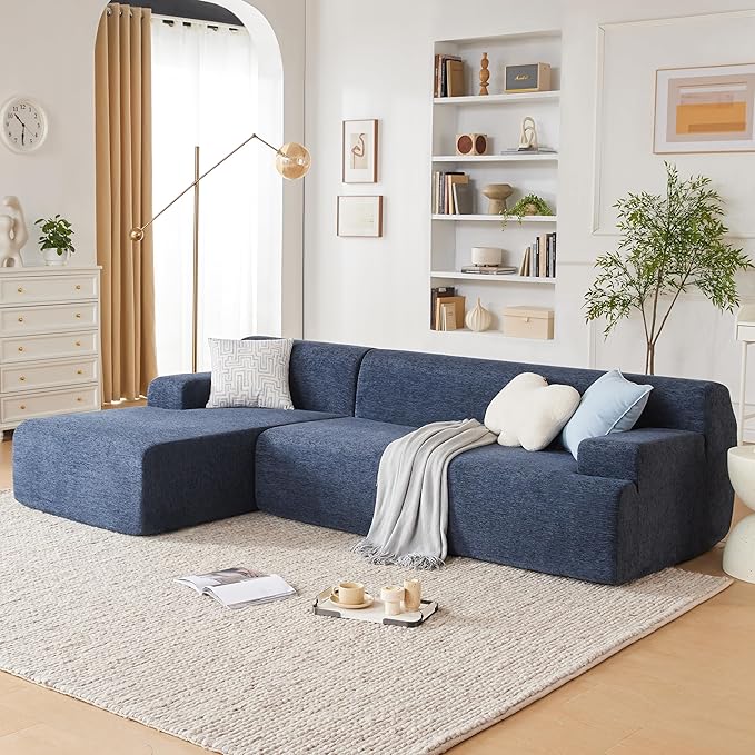Weture 107" Modular Sectional Cloud Couch, Boneless couches Sponge sectionals for Living Room, High Density Sponges Sofa, Modular L-Shape with Chaise, Blue