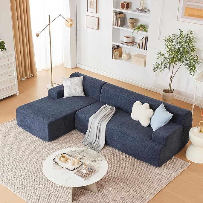 Weture 107" Modular Sectional Cloud Couch, Boneless couches Sponge sectionals for Living Room, High Density Sponges Sofa, Modular L-Shape with Chaise, Blue