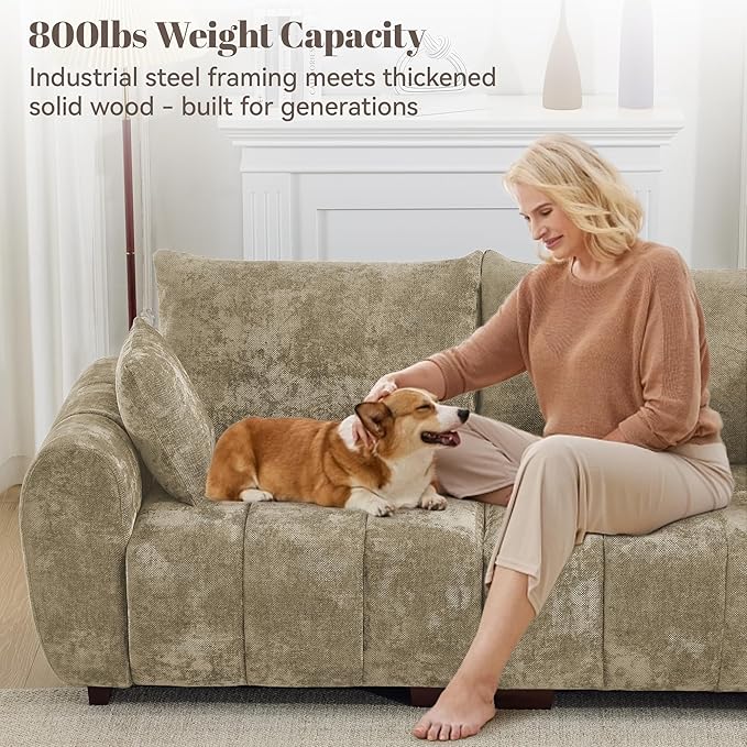 81.5" Chenille Love Seat Sofa, 2 Seater Modular Sectional Couch with Deep Seat, Solid Wood Legs, Cloud Couch for Bedroom, Living Room, Mid Century Modern Loveseat, Tufted Sofa, Brown