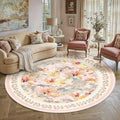 8x8 Washable Area Rug Beige Pink Living Room Bedroom Floral Throw Rug Abstract Modern Non Slip Soft Low Pile Large Carpet for Dining Room Office Nursery