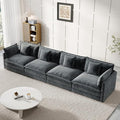 Modular Sectional Sofa, 146.5 Inch I-Shaped Cloud Sofa with Deep Seat Chenille Sofa with Cushions, Four Seater Sectional Sofa for Living Room Apartment,Gray