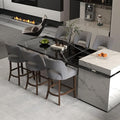 VKNOW Bar Stools Set of 6, 26" Upholstered Counter Height Bar Stools,Modern Counter Stools with Wood Legs for Kitchen Island Dining Room Bar,Fabric Grey