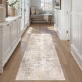 2x6 Washable Runner Rug Beige Grey Abstract Non Slip Soft Low Pile Hallway Kitchen Rug Neutral Modern Carpet for Laundry Bathroom Bedroom Living Room Home Decor