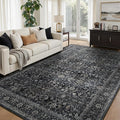 Vintage Dark 7x9 Rugs for Bedroom, Washable Non Slip Low Pile Thin Area Rug for Living Room Dining Room, Farmhouse Carpet Rug for Playroom Guest Room Home Office, Farmhouse Distressed Midnight