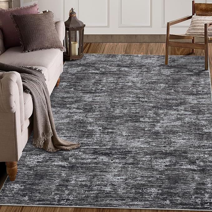 RUGSREAL Area Rug 5x7 Machine Washable Area Rug for Living Room Non-Slip Stain Resistant Modern Abstract Bedroom Rug Contemporary Solid Throw Rug Foldable Floor Carpet for Dining Room, Dark Grey