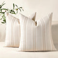 Hckot Hand Made Throw Pillow Covers 16x16 Set of 2 Striped Pillow Covers Linen Decorative Pillows Square Cushion Covers for Sofa Couch Bed Living Room Farmhouse Decor, Khaki