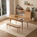 49.21’’-76.77’’ Extendable Dining Table and Chairs Set for 4, 100% Solid Wood Oak Dining Sets, Mid Century Modern Kitchen Table and Chairs Set for Living Room, Apartment (Table+Rattan Bench)