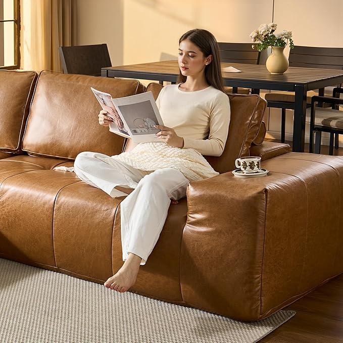 ovios 106" Cloud Boneless Couch with L-Shape Chaise,Modern Sectional Modular Sofa with Deep Seat, Upholstered Couches for Living Room Bedroom,No Assembly Required, Brown