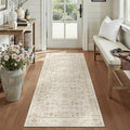 2x6 Beige Washable Neutral Runner Rug for Living Room Soft Floral Non Slip Runner Area Rug Modern Low Pile Stain Resistance Indoor Carpet Doormat Hallway Kitchen Stair Bedroom Bathroom