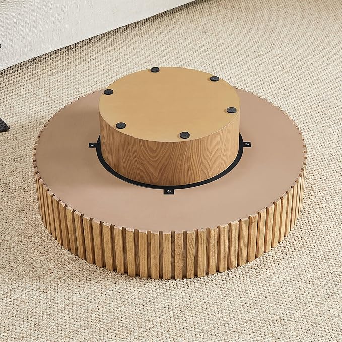 KEVINSPACE Round Coffee Table, 39" Big Wooden Fluted Coffee Table with Fluted Base, Circle Accent Center Table for Living Room Apartment Office Small Space, Easy Assembly, Wood