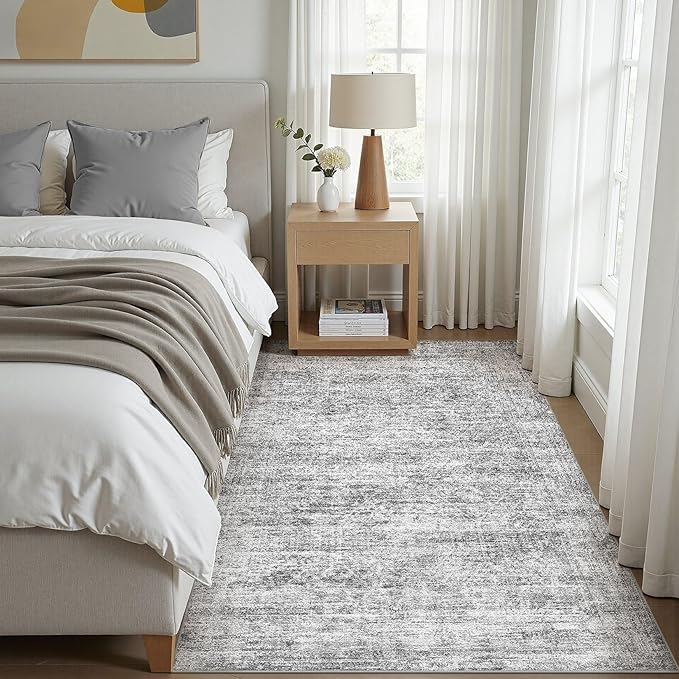 cotiled Large Area Rugs for Living Room, Machine Washable Rugs with Non Slip Backing Modern Neutral Abstract Rugs Stain Resistant Distressed Carpets for Home Office Decor (4x6 Dark Grey)