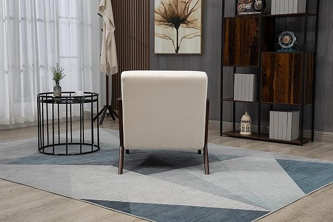 KEIKI Mid Century Modern Accent Chair, Relaxing Lounge Chair for Living Room, with Soft Waist Support Pillow, Jute or Velvet