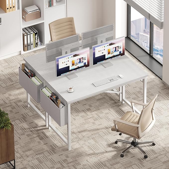 OLIXIS Computer Desk 47 Inch Home Office Desks for Small Spaces, Gaming Writing Study Work Table with Storage Bag and Headphone Hook for Bedroom, White