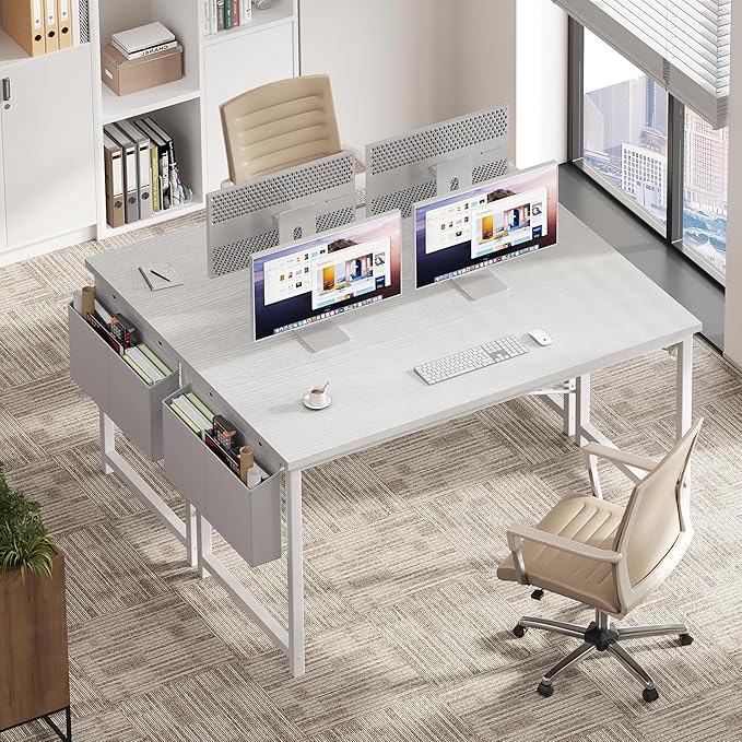 OLIXIS Computer Desk 55 Inch Home Office Desks for Small Spaces, Gaming Writing Study Work Table with Storage Bag and Headphone Hook for Bedroom, White