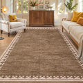 GarveeHome 8x10 Neutral Area Rugs Machine Washable&Non Slip Modern Bordered Stain Resistant Low Pile Carpet for Living Room Dining Room Bedroom Laundry Room Home Office, Brown