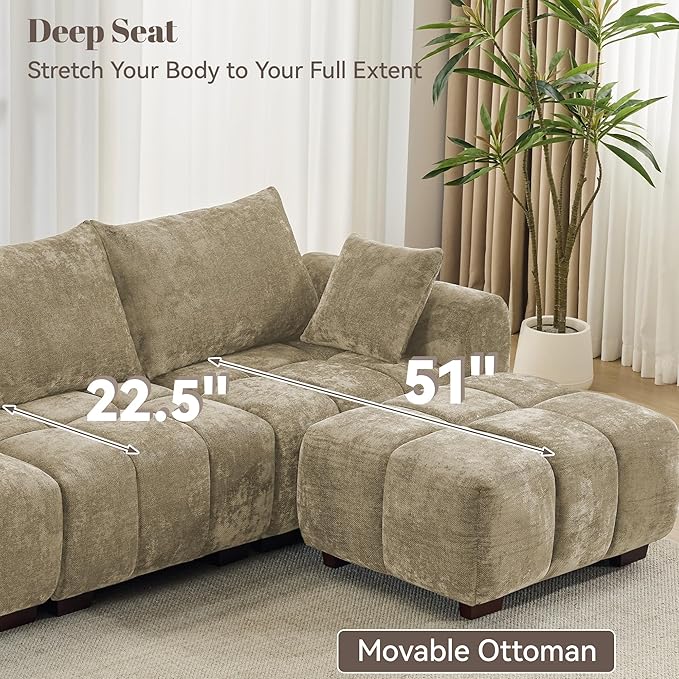 81.5" Chenille Love Seat Sofa, 2 Seater Modular Sectional Couch with Deep Seat, Solid Wood Legs, Cloud Couch for Bedroom, Living Room, Mid Century Modern Loveseat, Tufted Sofa, Brown