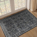 Dark Small Area Rugs 3x4, Earth Tone Throw Rugs for Kitchen Bathroom Bedroom, Washable Non Slip Ultra Thin Front Back Indoor Door Mats for Entrance Entryway Foyer, Vintage Farmhouse Midnight