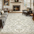 8×10 Washable Large Area Rugs for Living Room, Floral Soft Rug Non Slip Stain Resistant Carpet for Bedroom Dining Room Kitchen Farmhouse Home Decor，Beige Multi 061
