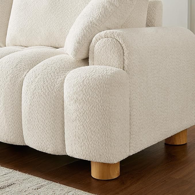 VANOMi Boucle Sofa Couch, 91" Comfy Tufted Upholstered Cloud Couches, Modern 3 Seater Sofa with Pillows, Oversized Deep Seat Sherpa Couch for Living Room, Bedroom, Apartment (White)
