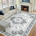 Washable 6x9 Area Rug,Vintage Floral Area Rugs with Non Slip Backing Stain Resistant Grey Carpet for Bedroom Dining Room Indoor Soft Carpets Home Decor(6x9,Grey)