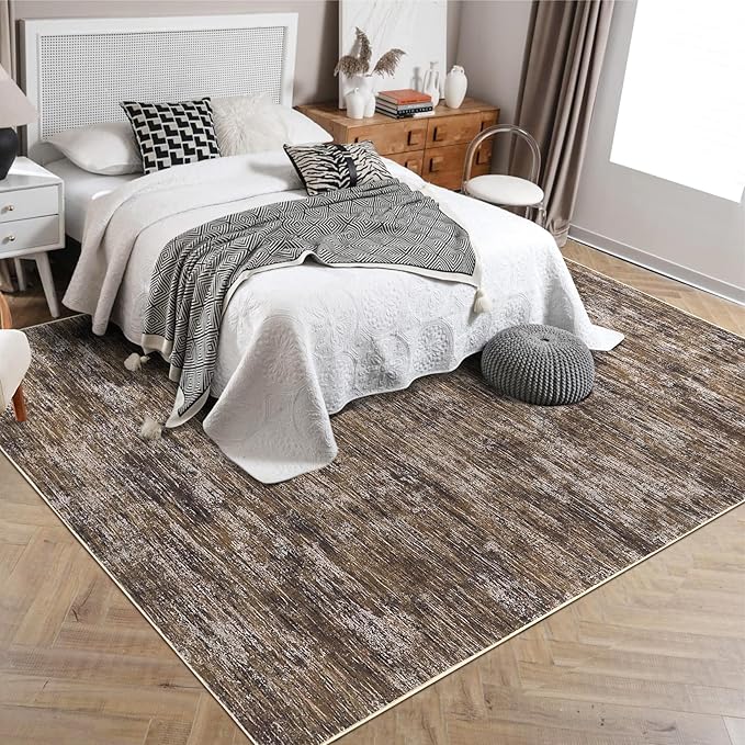 RUGSREAL Bedroom Rug 3x5 Washable Rug for Living Room Small Entryway Carpet with Rubber Backing Stain Resistant Dining Room Throw Mat Modern Solid Color Area Rug for Bedside Kitchen, Brown