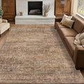 FMFUNCTEX 9x12 Washable Area Rug Terracotta Vintage Neutral Distressed Oriental Large Non Slip Carpet for Living Room Bedroom Soft Low Pile Indoor Mat Retro Rug for Dining Room Kitchen Office Nursery