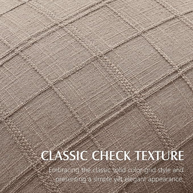 Foindtower Set of 2 Decorative Linen Check Throw Pillow Covers Neutral Farmhouse Vintage Cushion Covers Modern Boho Home Decor for Sofa Chair Couch Bedroom Living Room,16×16 Inch,Tan Taupe