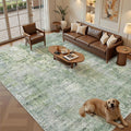 Soalmost Abstract Rug 8x10 Large Living Room Rugs Neutral Modern Washable Area Rugs for Bedroom Dining Room Non-Slip Stain Resistant Foldable Thin Rug Green