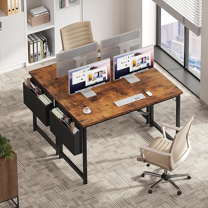 OLIXIS Computer Desk 47 Inch Home Office Desks for Small Spaces, Gaming Writing Study Work Table with Storage Bag and Headphone Hook for Bedroom, Rustic Brown