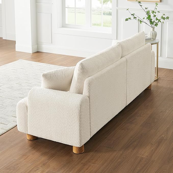 VANOMi Boucle Sofa Couch, 91" Comfy Tufted Upholstered Cloud Couches, Modern 3 Seater Sofa with Pillows, Oversized Deep Seat Sherpa Couch for Living Room, Bedroom, Apartment (White)