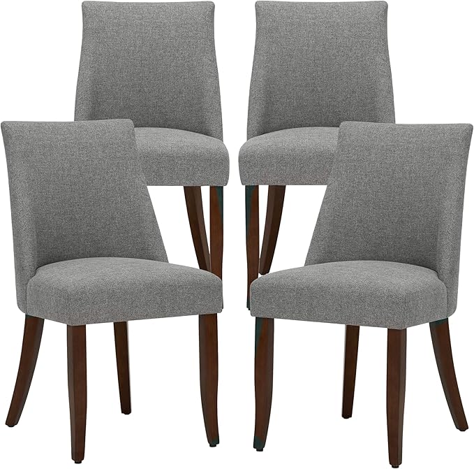 Wooden Dining Chairs Set of 4, Upholstered Farmhouse Fabric Dining Room Chair, Mid Century Kitchen Chair for Restaurant & Cafe, Light Grey