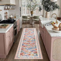 2x8 Washable Runner Rug Pink Blue Floral Abstract Hallway Kitchen Throw Rug Modern Non Slip Soft Low Pile Carpet for Bathroom Laundry Bedroom Living Room