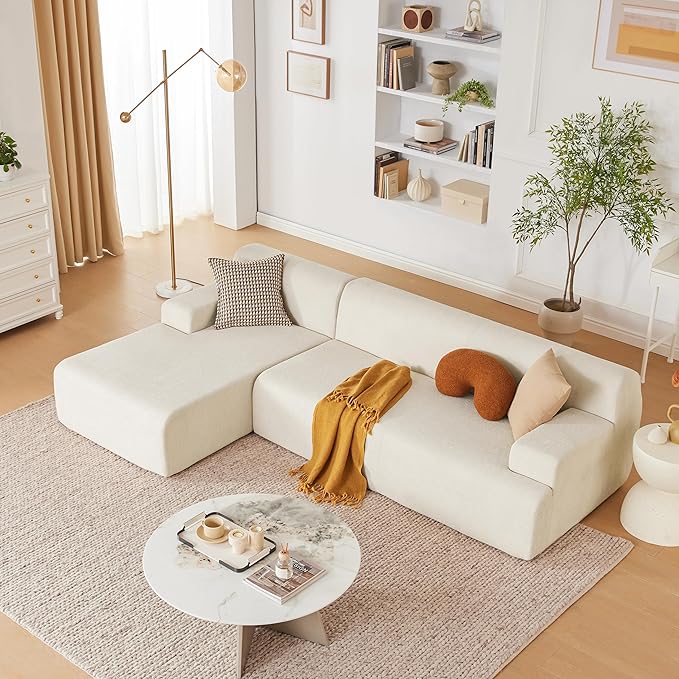 Weture 107" Modular Sectional Cloud Couch, Boneless couches Sponge sectionals for Living Room, High Density Sponges Sofa, Modular L-Shape with Chaise, Beige