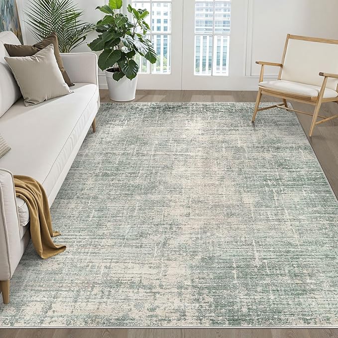 6x8 Area Rugs Living Room: Washable Large Neutral Green Rug Abstract Soft Modern Stain Resistant Indoor Floor Non-Slip Carpet for Bedroom Nursery Kids Office Playroom Dining Room Under Table Home