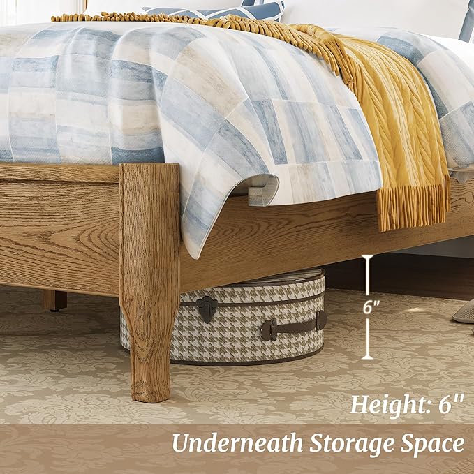 Cozyman King Bed Frame and Headboard with Curved Legs, 800lb Heavy Duty Support, Noise-Free, No Box Spring Needed, Solid Acacia Wood, Dark Wood - Curved Legs