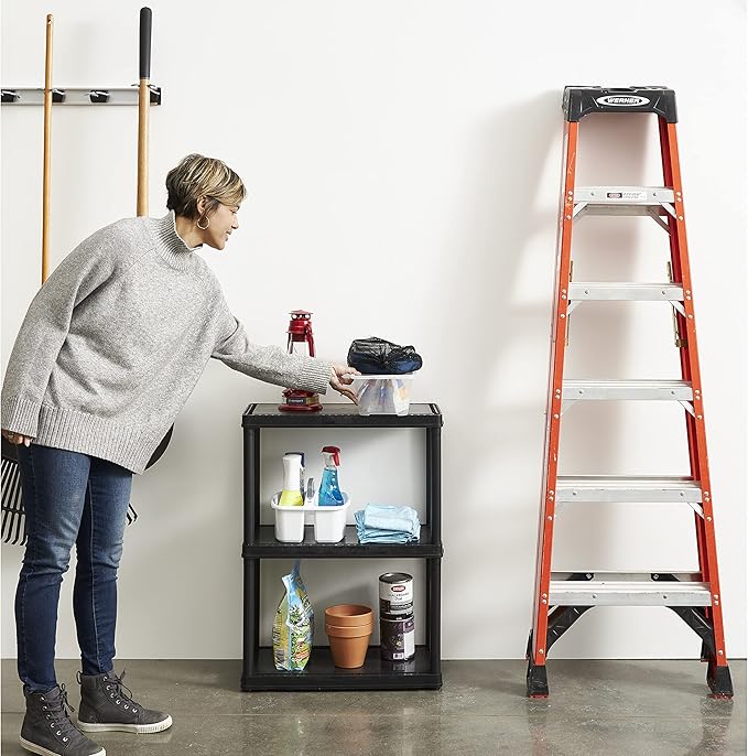 Gracious Living 33 Inch Heavy Duty 3-Shelf Light Duty Storage Shelf, Easy Assembly and Holds Up to 55 Pounds Per Shelf, Black
