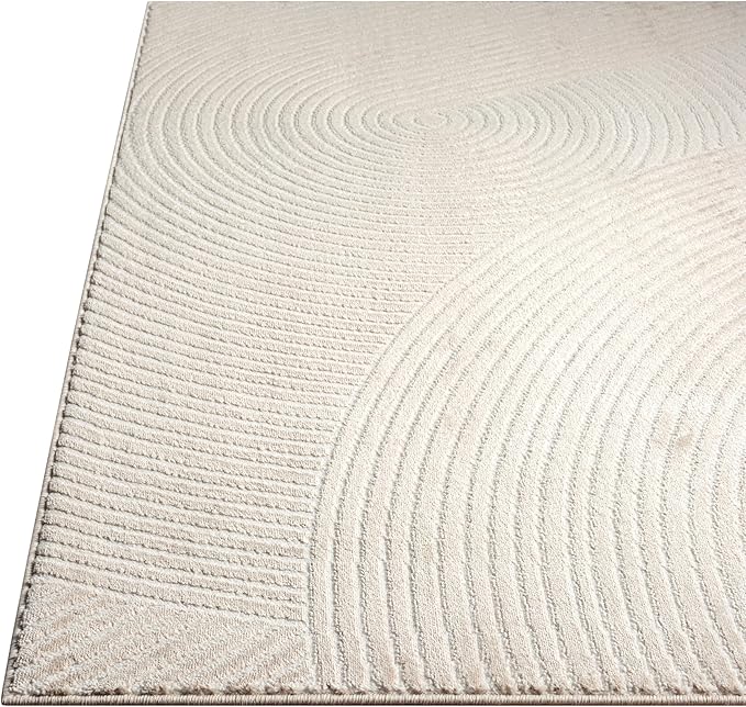 Abani Neutral Beige Area Rug | 4' x 6' Tan Geometric Carpet with Zen Circle Pattern | Rugs for Living Room, Bedroom, Office