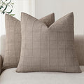 Foindtower Set of 2 Decorative Linen Check Throw Pillow Covers Neutral Farmhouse Vintage Cushion Covers Modern Boho Home Decor for Sofa Chair Couch Bedroom Living Room,26×26 Inch,Tan Taupe