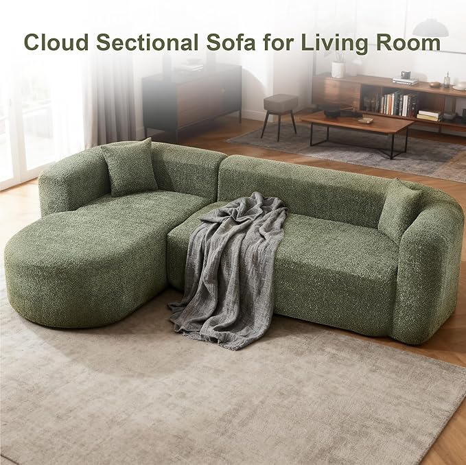 109.4" Sectional Couch with L-Shaped Chaise, Boneless Modular Sectional Sofa, Soft Chenille Sofa with Deep Seat for Living Room, No Assembly(Left-Facing Chaise, Green) | Breaathable Material