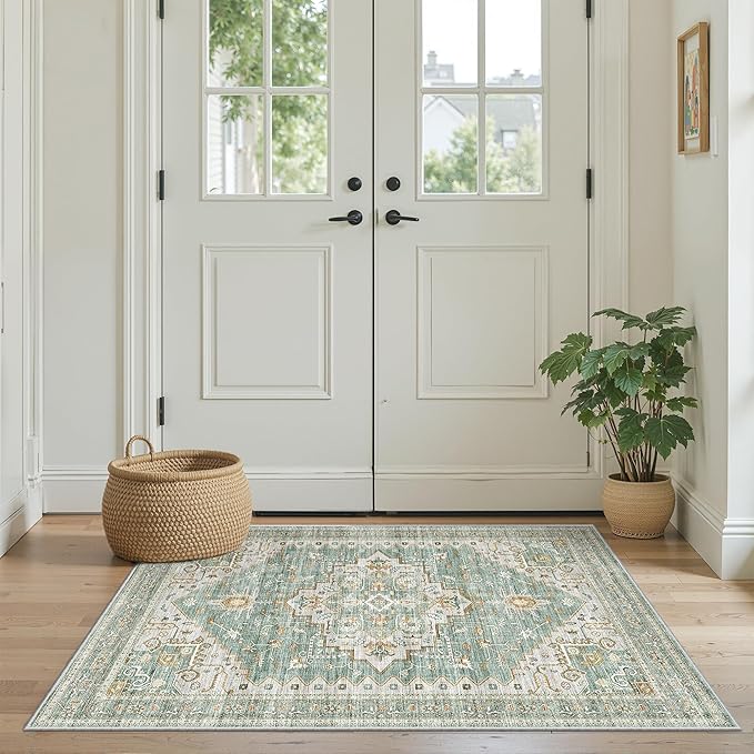 Floral Rugs for Entryway, 2X3 Washable Kitchen Rugs Non Slip Indoor Door Mat Stain Resistant Small Low-Pile Throw Carpet for Bathroom Bedroom(2x3,Green)