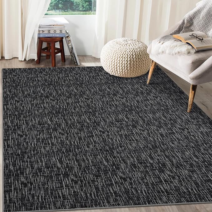 RUGSREAL 6x9 Large Bedroom Area Rug Soft Modern Area Rug for Living Room Non-Slip Stain Resistant Abstract Bedroom Throw Floor Carpet Contemporary Rug Solid Rug for Dining Room Office, Black