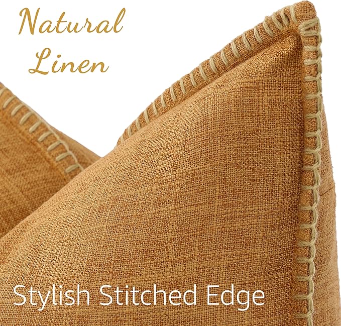 decorUhome Summer Decorative Throw Pillow Covers 16x16 Set of 2 Square Faux Linen Outdoor Neutral Farmhouse Pillow Covers with Stitched Edge for Couch Sofa Living Room, Bronze Gold