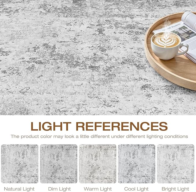 5x7 Area Rug Living Room: Washable Large Neutral Rug Abstract Soft Modern Stain Resistant Indoor Floor Non-Slip Carpet for Bedroom Nursery Kids Office Playroom Dining Room Under Table Home- Light Gray