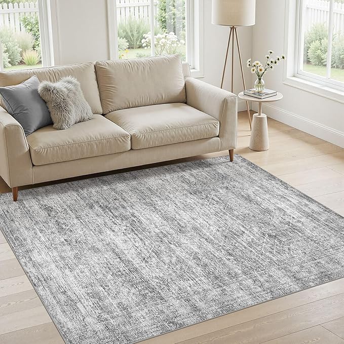 cotiled Large Area Rugs for Living Room, Machine Washable Rugs with Non Slip Backing Modern Neutral Abstract Rugs Stain Resistant Distressed Carpets for Home Office Decor (4x6 Dark Grey)