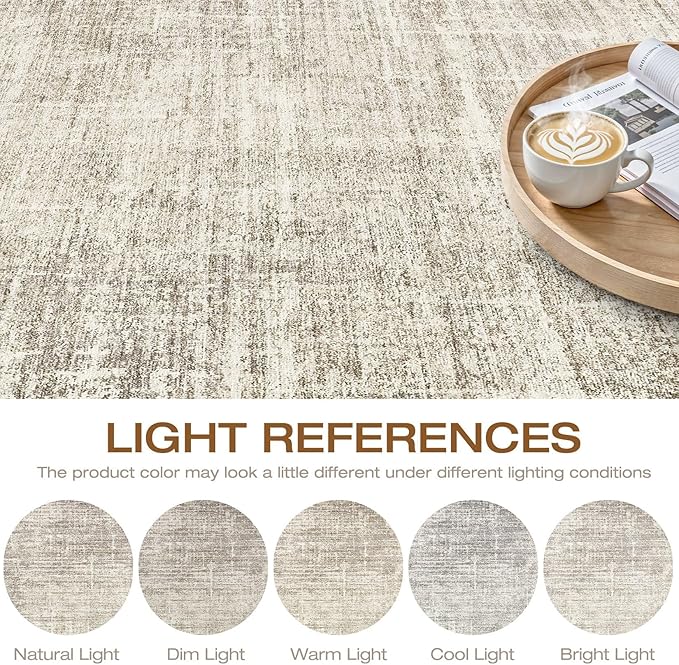 5ft Round Rug Living Room: 5x5 Washable Large Neutral Brown Circle Area Rug Abstract Soft Modern Stain Resistant Indoor Floor Non-Slip Carpet for Bedroom Nursery Kids Office Playroom Dining Room