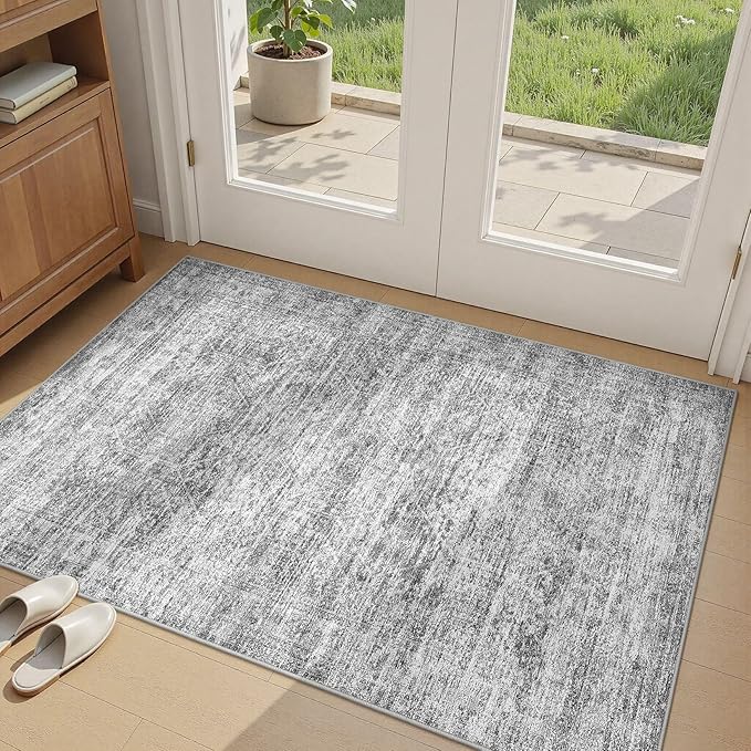 cotiled Large Area Rugs for Living Room, Machine Washable Rugs with Non Slip Backing Modern Neutral Abstract Rugs Stain Resistant Distressed Carpets for Home Office Decor (3x5 Dark Grey)