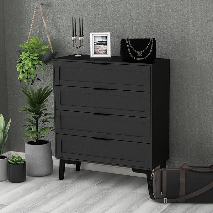 TaoHFE Black 4 Drawer Dresser for Bedroom,Wood Lingerie Chest of Drawers for Bedroom,Modern 36inch Tall Black Dresser for Bedrooms Living Room, Entryway, Cloakroom