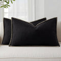 decorUhome Summer Decorative Throw Pillow Covers 12x20 Set of 2 Lumbar Faux Linen Outdoor Neutral Farmhouse Pillow Covers with Stitched Edge for Couch Sofa Living Room, Black